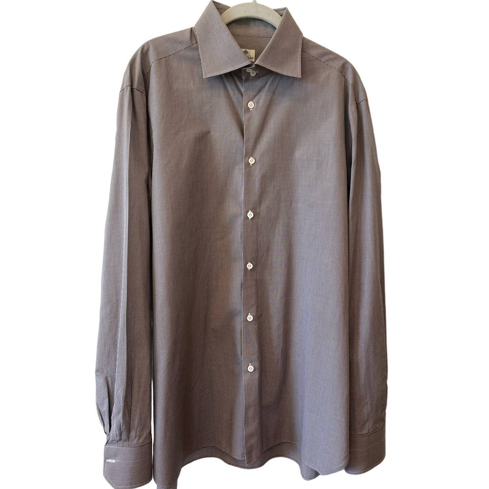 Luigi Borrelli Napoli Button Shirt Black & White Micro Check Spread Collar
